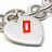 A heart-shaped silver pendant on a chain displays changing text: 'I', then 'LOVE', then 'INDIANA', followed by 'AND', then 'GEORGE', and finally empty.