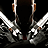 Pixelated static icon showing two white swords crossed against a black background with brown accents on the hilt and silver-gray blade edges.