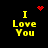 Yellow text "I Love You" on black background with red pixelated heart and starburst symbols in four quadrants.