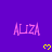 Purple background with repeated pink 'ALIZA' text and yellow pixelated hearts, partially cropped at bottom right.