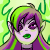 Pixelated animated contact sheet showing two frames of a Neopets Faerie character with green and purple hair, pink skin, and green lips against a bright green background with swirling patterns.