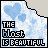 Pixelated icon with blue hearts on a cloudy background and text reading "THE MOST IS BEAUTIFUL" in black block letters.