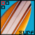 Pixelated surfboard with orange and white stripes on blue background, displaying 'SURF' text in black or red at bottom center.