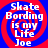 Four identical pixelated text-based icons arranged in a , each displaying "Skate Bording is my Life Joe" over red and blue spiral backgrounds