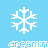 Pixelated white snowflakes on light blue background with partial text fragments and gray overlay.