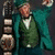 Animated pixel art of a character in green attire with a hat, holding a pipe and standing next to a leprechaun figure.