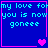 Four blue with cyan text and pink borders display "my love for you is now goneee" alongside varying heart symbols