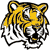 Pixelated yellow and black tiger head with white facial markings, rendered in low-resolution digital art style.