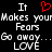 Pixelated text and a red heart symbol on black background, with mirrored text layout.