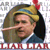 Static pixel art of a person with long brown hair wearing a yellow and blue hat, red feather, dark jacket, white shirt, and blue tie. The background is white with partial text at the bottom.
