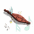 A brown guitar-shaped object with musical notes floating around it, animated to change note colors and positions.