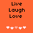 Orange background with black text reading Live Laugh Love and five white/pink pixelated hearts below, two versions of the same design side-by-side.