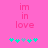 Pink background with 'im in love' text and five flower icons; left flower shifts from cyan to light blue then back to cyan.