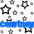 A static pixel art composition featuring multiple star-shaped icons in black and gray tones, with a blue text banner reading "Courtney" at the bottom.