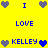 Yellow background with blue and gray pixelated hearts and text reading 'I LOVE KELLEY' in blue pixelated font.
