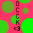 A static image with a bright pink background covered in green circles of varying sizes, featuring vertical black text reading "O C C K <3" repeated twice.