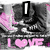 A four- of pixelated images with text and symbols: a skull, pink heart, 'I LOVE', red umbrella, 'Love', 'I love YOU', and a small red heart