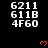 Black background with white text '6211', '611B', and '4F60' repeated in three , each containing three identical sets of the text. Orange pixelated hearts appear at various positions across the
