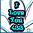 Pixelated icon displays 'I Love You 43' in cyan text with black outlines on a white background featuring light blue and gray diagonal lines.