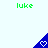 Green text 'luke' appears above a blue triangular shape with a white heart symbol on light background.
