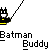 Pixelated Batman-themed buddy icon with yellow accents, displayed in multiple positions on a gray background.