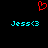Red pixelated heart symbol above two identical cyan text strings reading "Jess<3" on black background.