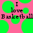 Pink background with green circles and black text reading "I love Basketball" in a pixelated font.