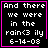 Four identical black square with pink borders display white pixelated text reading "And there we were in the rain<3 ily 6-14-08"; the bottom-right includes a pink star symbol