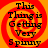Four identical display a red and orange spiral background with black text reading 'This Thing is Getting Very Spiny' in pixelated font