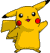 Yellow cartoon character with red cheek circles, black-tipped ears, and a lightning-shaped tail stands in various poses against gray background.