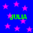 Blue background with pink stars and green text reading 'JULIA' in multiple positions.