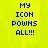 Blue pixelated text on a yellow background reads "MY ICON POWNS ALL!!!" in three identical vertical arrangements with one arrangement partially obscured by gray.