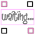 A contact sheet of two animated frames showing a gray 'waiting...' text with trailing dots inside a pink-outlined box, surrounded by black and pink square borders on a transparent background.