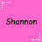 Pink background with repeated 'Shannon' text and star-shaped pixel art elements in white and pink.
