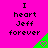 Bright pink background with black text reading "I heart Jeff forever" and green triangular shapes containing small hearts.