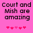 Pixelated text on pink background with heart symbols below, showing two animation frames with heart position changes.