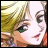 Pixelated anime-style character with blonde hair and green eyes, next to stylized text on a black background.