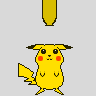 Yellow cartoon character with red cheeks and black-tipped ears stands under golden trophy, then explodes into red particles with 'DIE' text below.