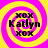 Four identical circular icons with yellow and pink spiral backgrounds, each containing black text reading "xox Katlyn xox" in a centered layout.