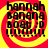Four identical pixelated display text over a red and yellow spiral background with no visible animation changes