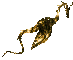 Two pixelated golden dragon figures in flight pose against gray background, one with wings extended left, the other with wings extended right.