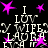 Black background with repeated white text "I LUV MY WIFE LAURA" and pink star shapes, some text partially obscured by stars.