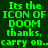Green pixelated text on dark green background reads "Its the ICON OF DOOM thanks, carry on.." with purple highlight changes across four