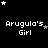 Black background with white pixelated text 'Arugula's Girl' repeated , surrounded by white and gray stars in various positions