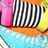 Pixelated image divided into four quadrants with colorful patterns and cyan text on magenta backgrounds.