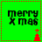 Green background with red dotted border, black text 'merry x mas', and red Christmas tree icon that alternates between two positions.
