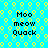 Pixelated text 'Moo meow Quack' appears four times on a bright blue background with yellow circular patterns, arranged in two of two