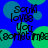Blue background with green circular shapes and repeated text reading 'Soyki loves you' and 'cosmet mae' in dark blue pixelated font.