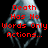 Pixelated figure with glowing eyes and hooded cloak against black background, red text overlays in four sections.