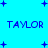 Blue background with blue plus signs and repeated 'TAYLOR' text in pixelated font, some instances including colons.